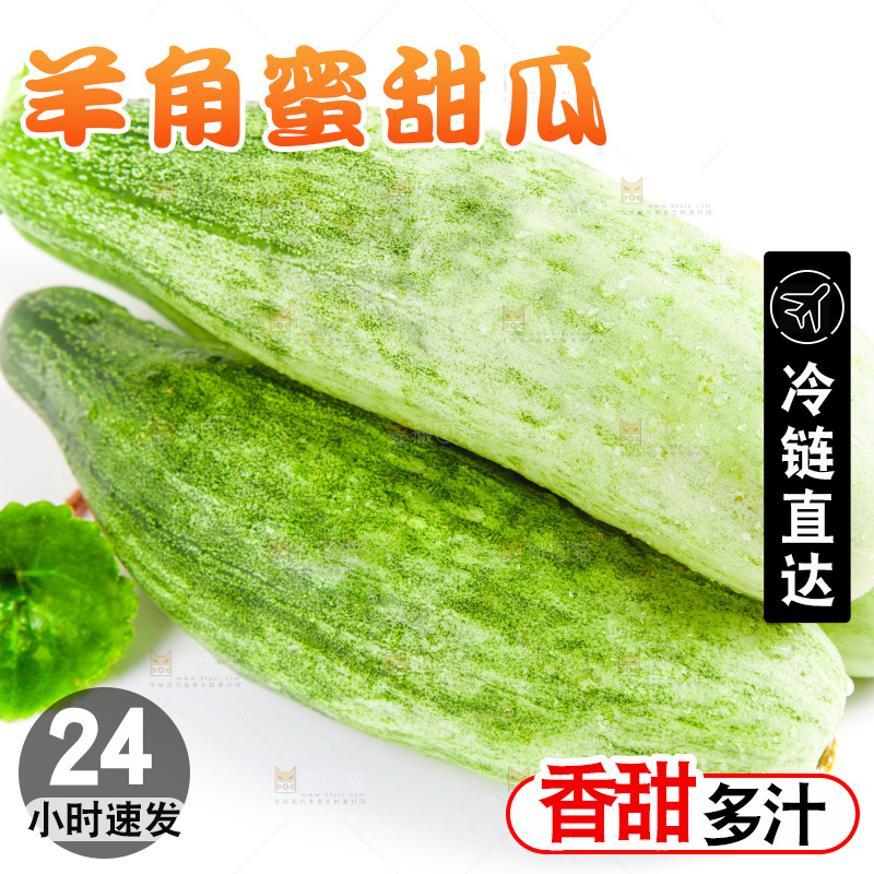 白底上的山东羊角蜜甜瓜