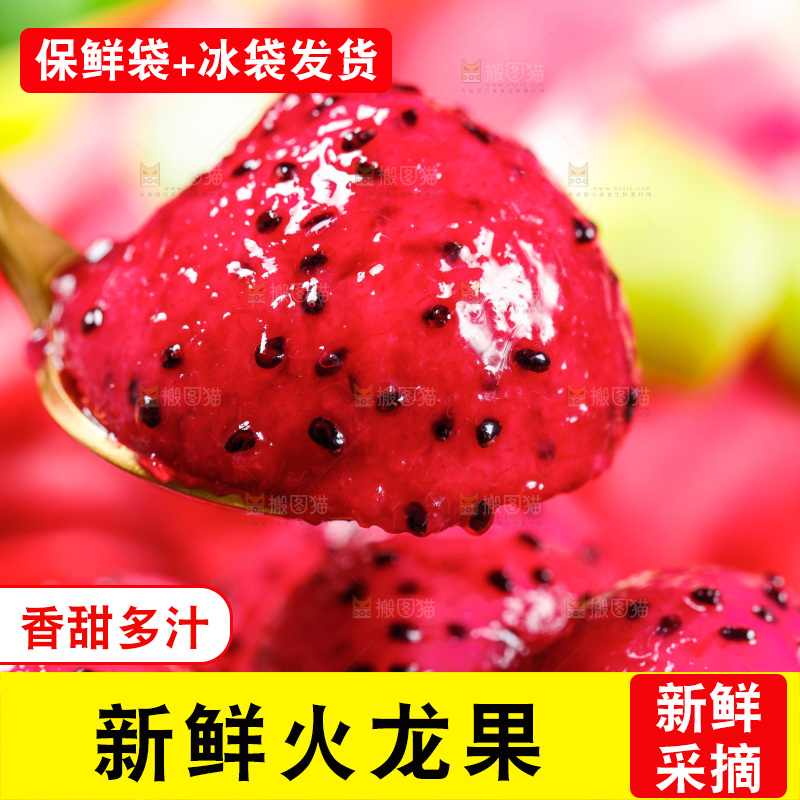 勺子里装着红心火龙果