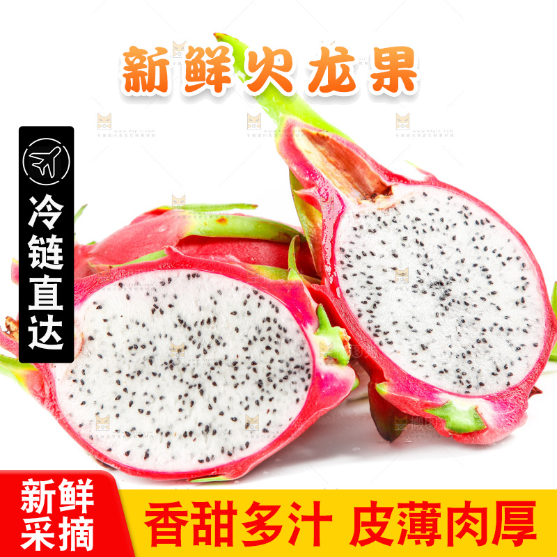 白心火龙果放在白底上