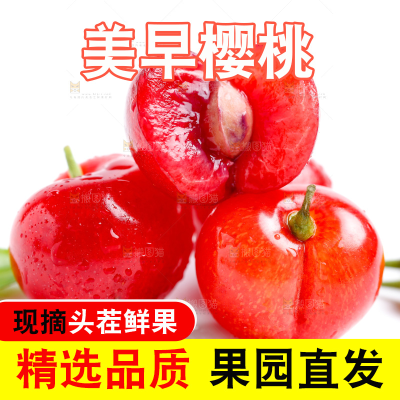 新鲜樱桃放在白底上