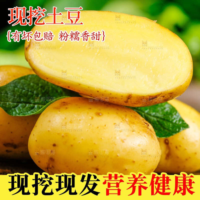 新鲜土豆放在木底上