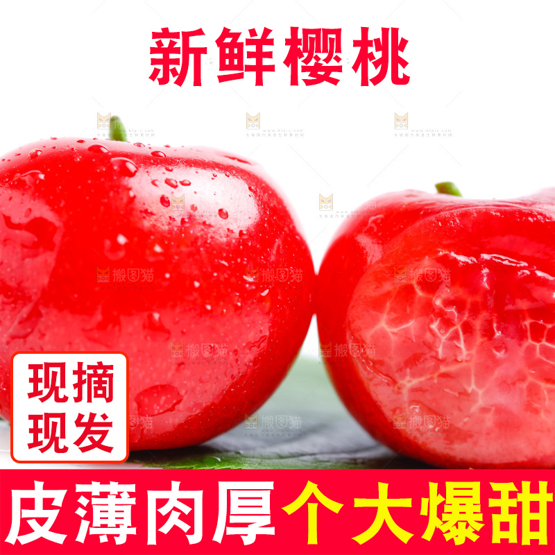 新鲜樱桃放在白底上