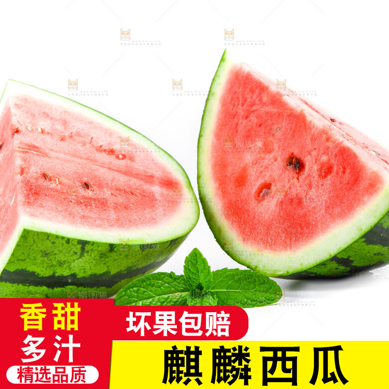 切开的麒麟西瓜放在白底上