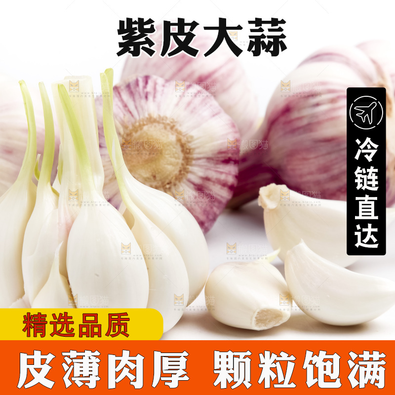 白底上放着多瓣蒜