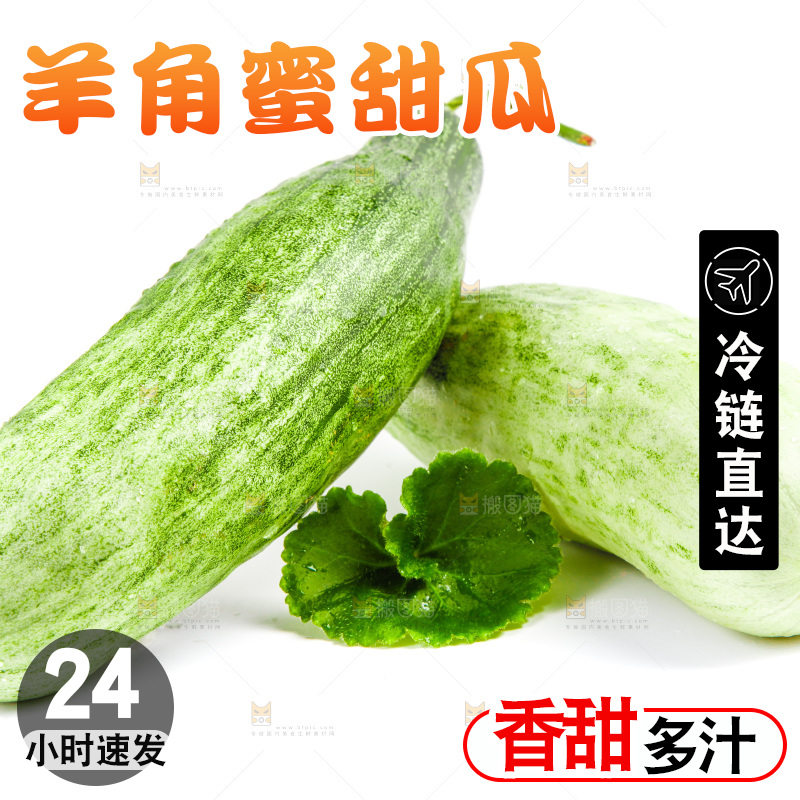 白底上的山东羊角蜜甜瓜