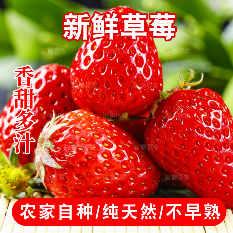 木底上放着新鲜草莓