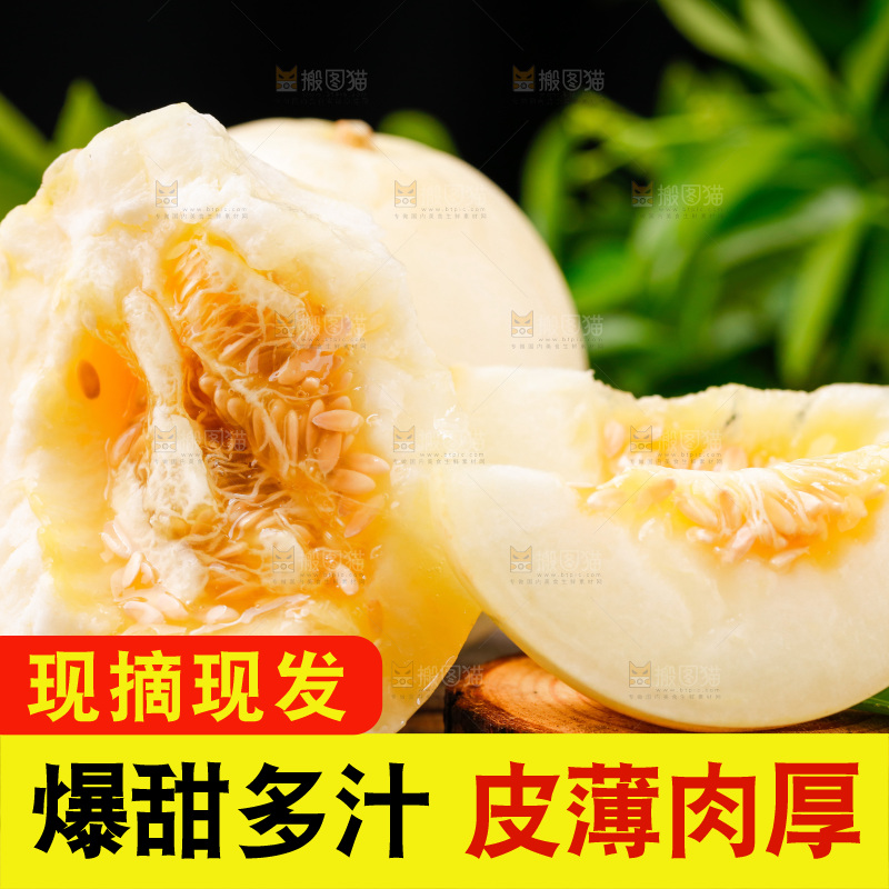 新鲜阎良甜瓜放在木底上