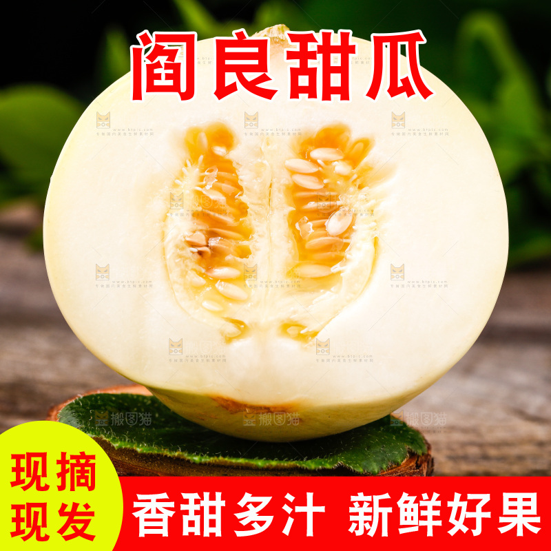 新鲜阎良甜瓜放在木底上