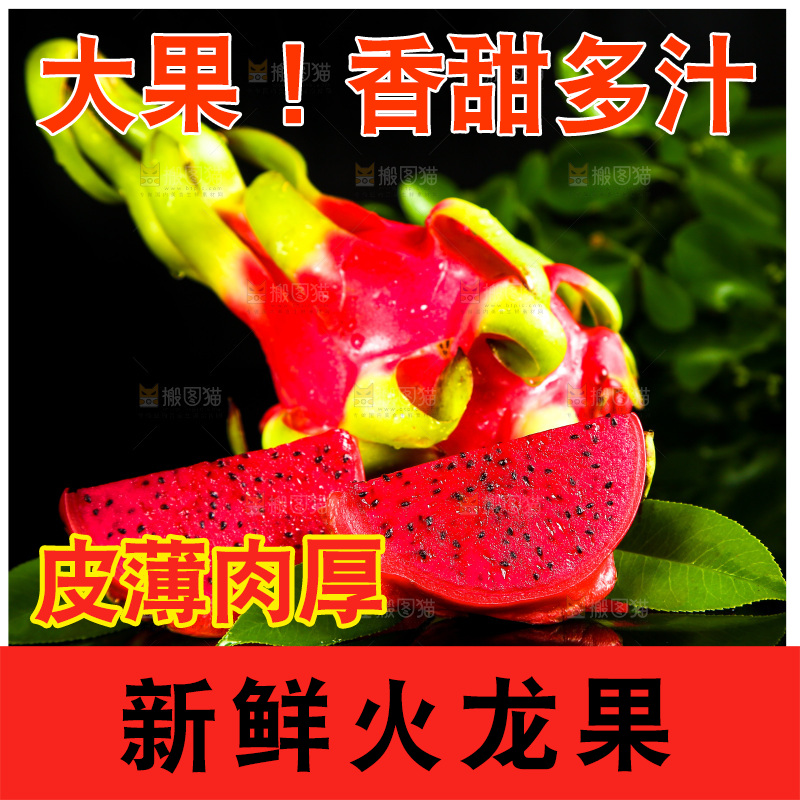 黑底上放着海南红心火龙果