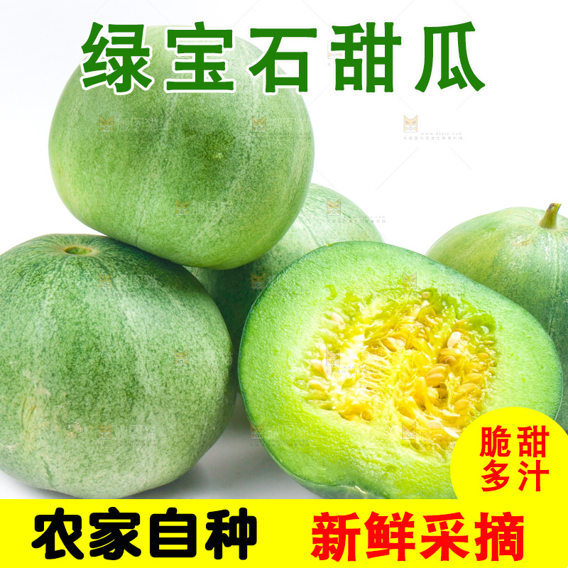 山东绿宝甜瓜放在白底上