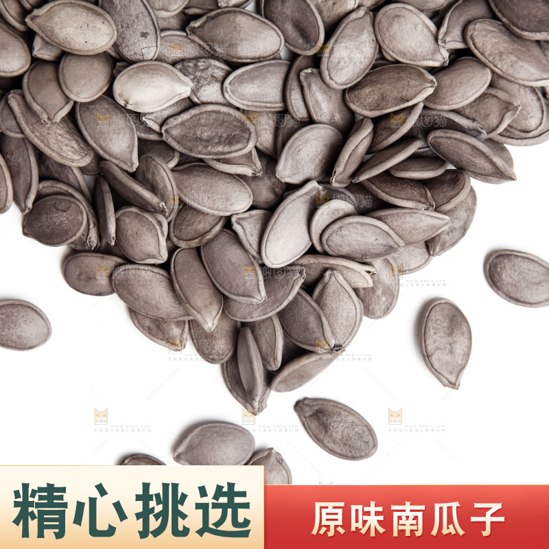 黑南瓜子放在白底上