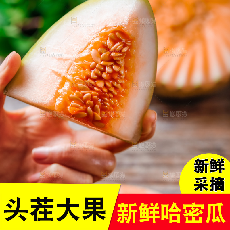 手拿切开的新疆哈密瓜