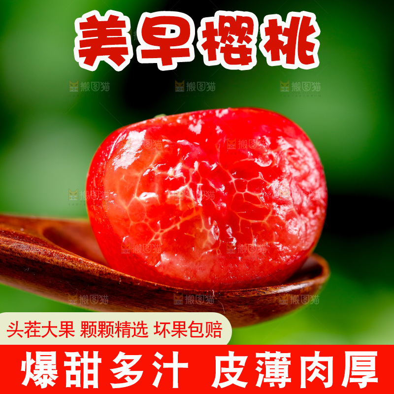 勺子里装着烟台樱桃