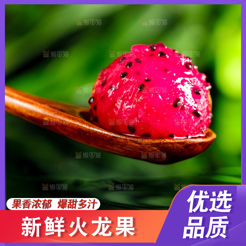 勺子里装着红心火龙果