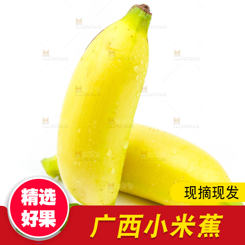 白底上放着新鲜小米蕉