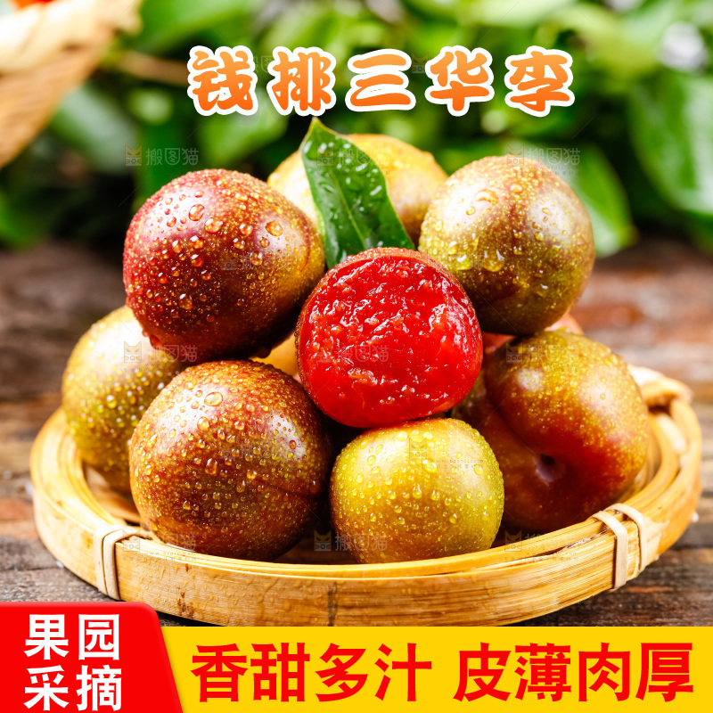 篮子里装着红心李子