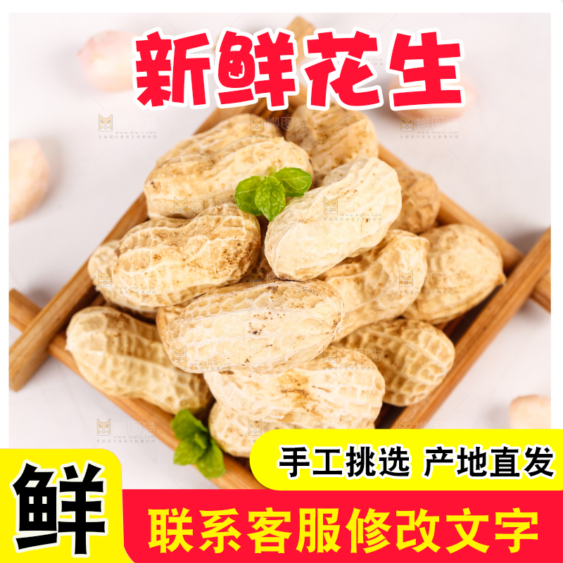 白底上放着一堆新鲜带壳花生