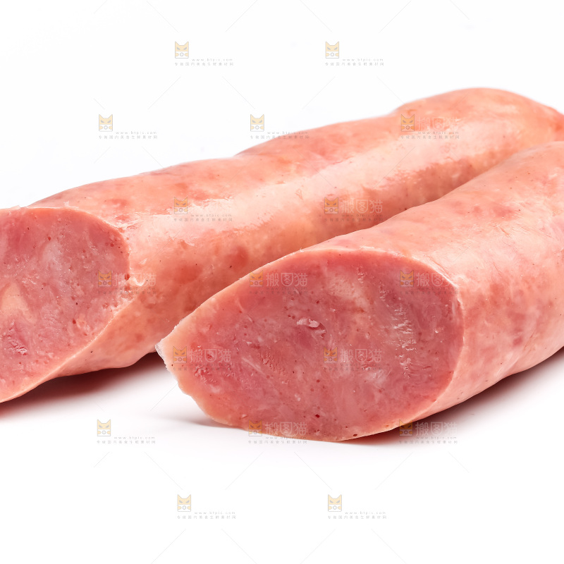 白底上摆放着肉肠