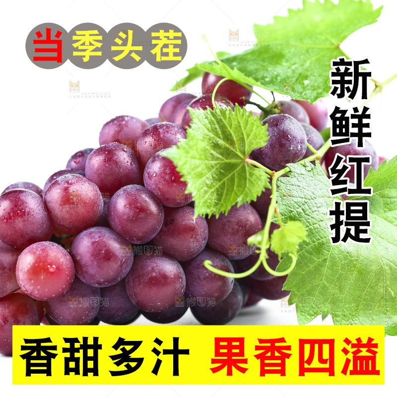 白底上摆放着红提