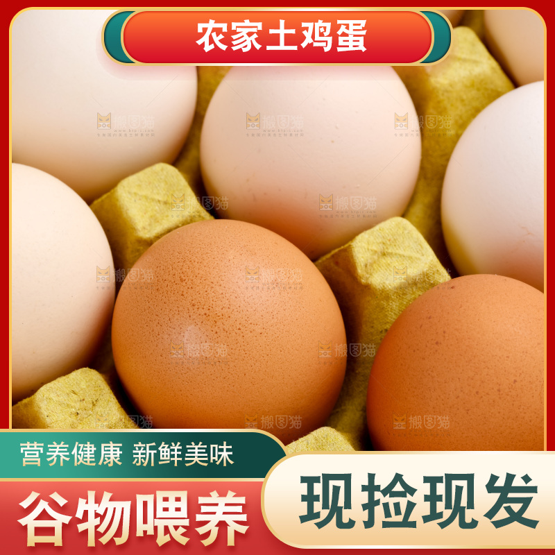 白底上放着新鲜柴鸡蛋