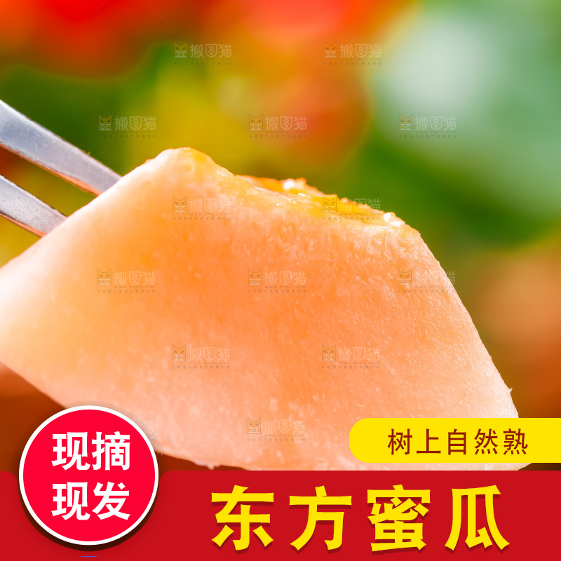 叉子叉着东方蜜瓜