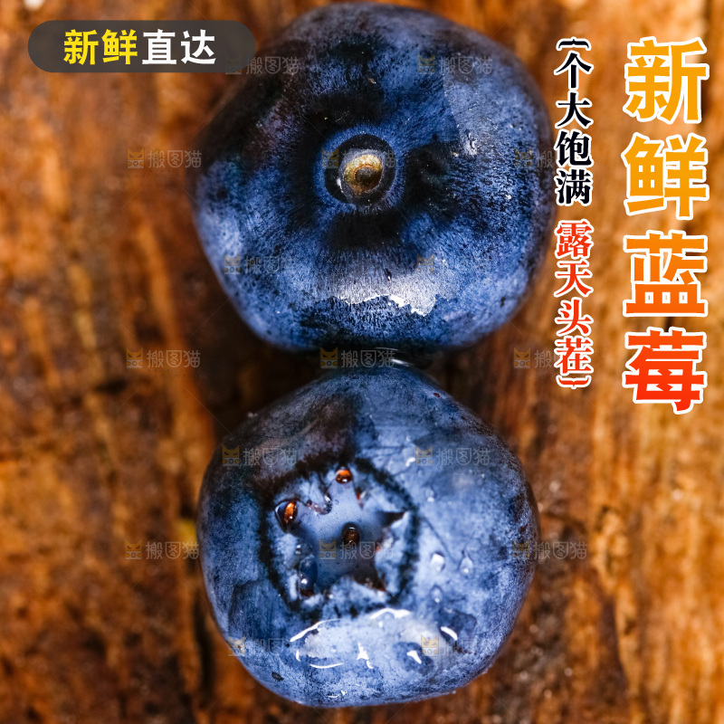 木底上放着新鲜蓝莓