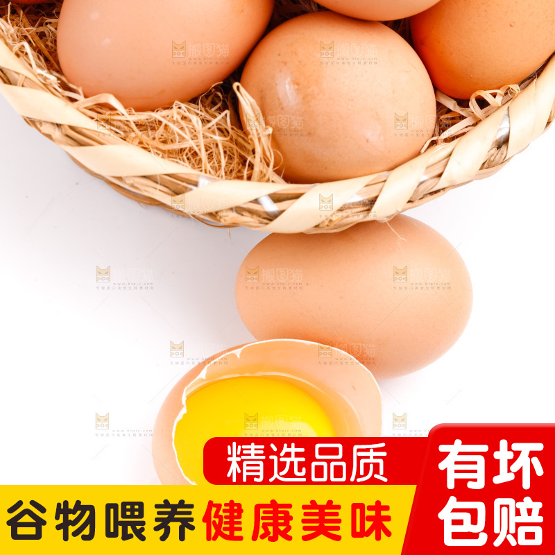 白底上放着散养鸡蛋