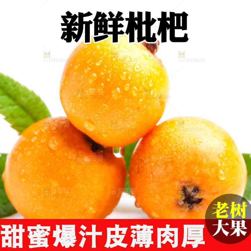 白底上放着新鲜枇杷