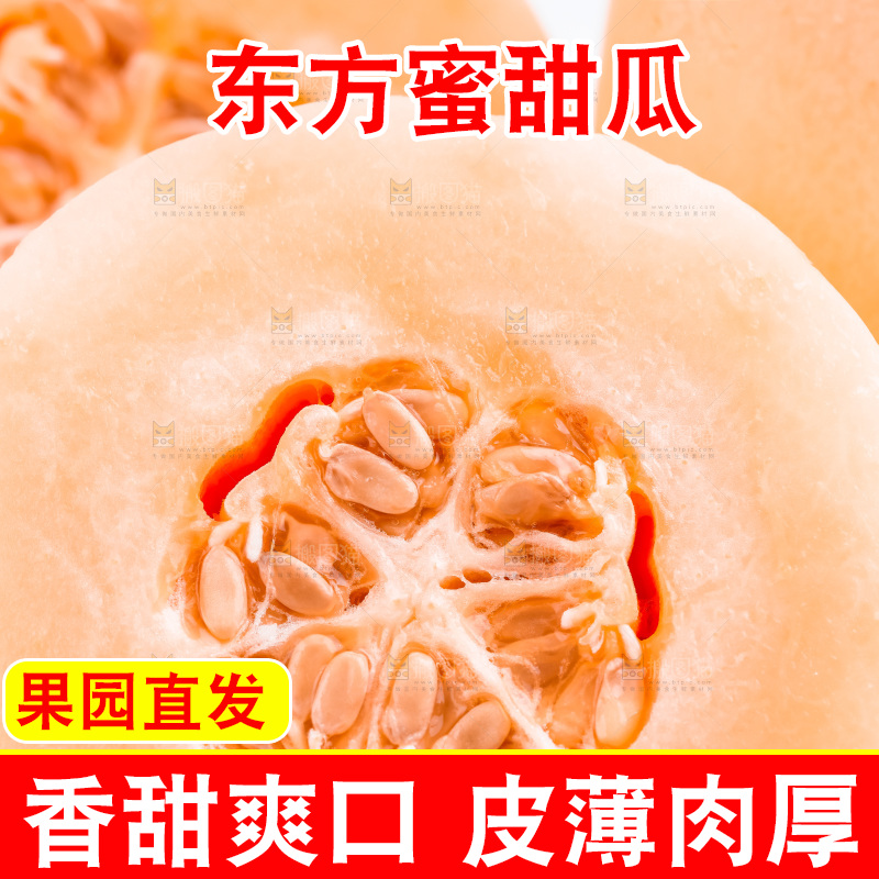 白底上放着山东东方蜜瓜切块