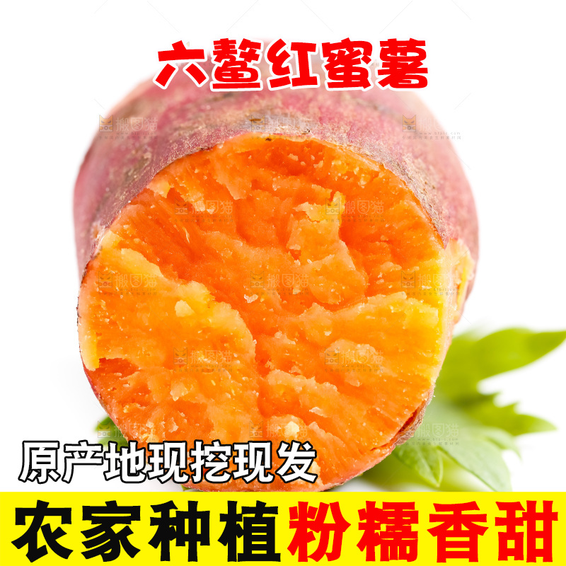白底上放着六鳌红蜜薯
