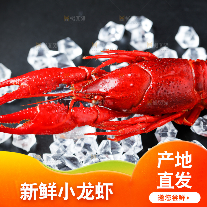 黑底上摆放着秘制小龙虾