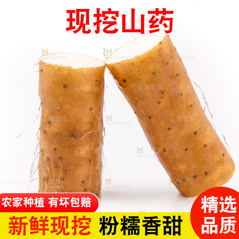 白底上放着淮山药
