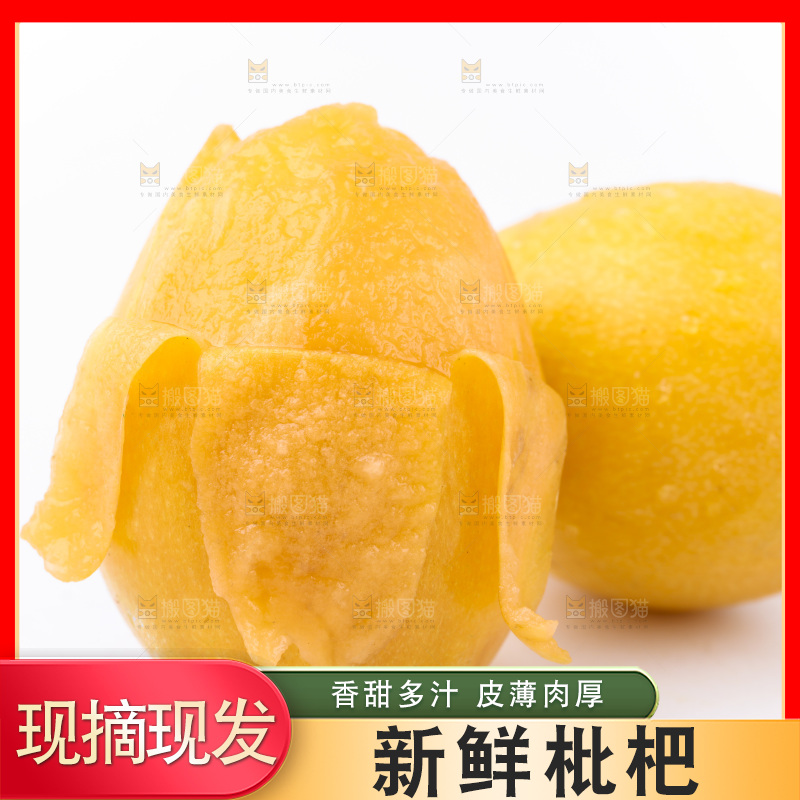 白底上放着新鲜枇杷