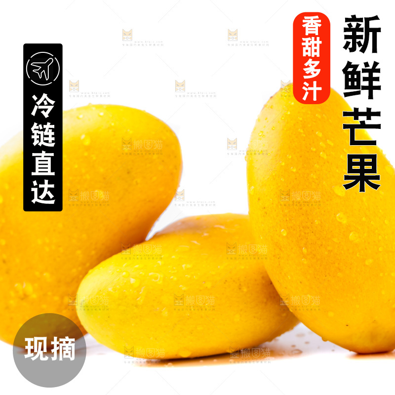 白底上放着芒果
