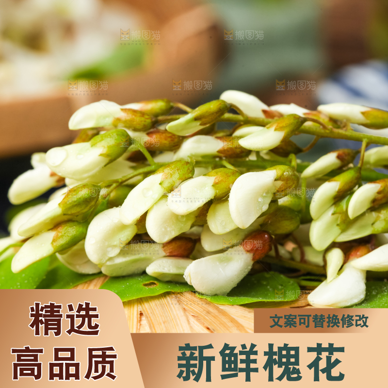 竹篮上放着新鲜槐花