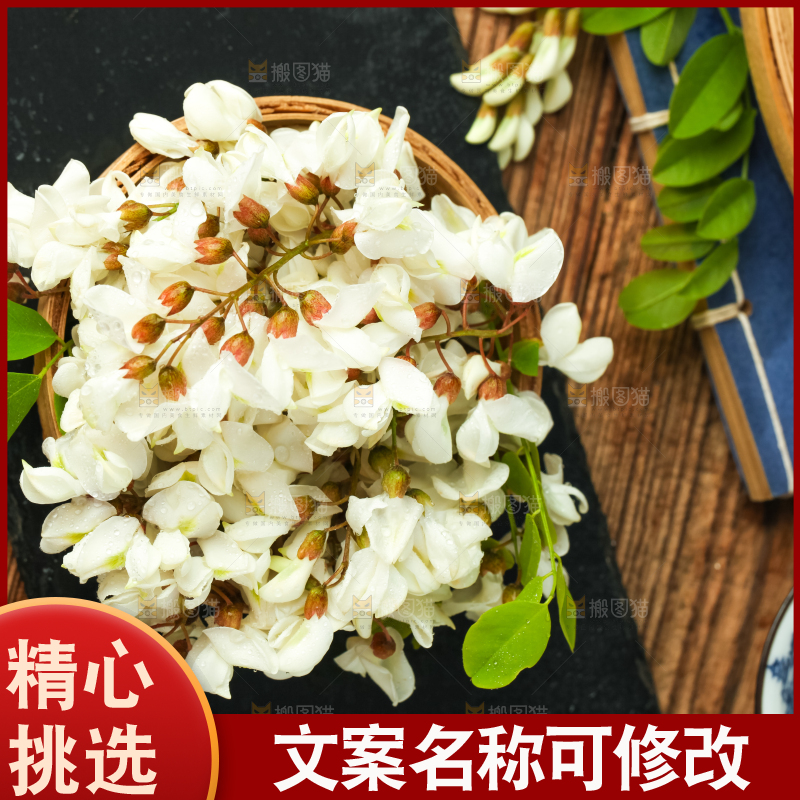 篮子里装着新鲜洋槐花