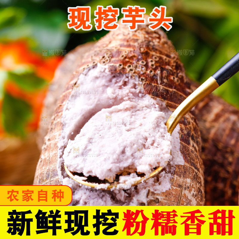 勺子挖起一勺芋头果肉