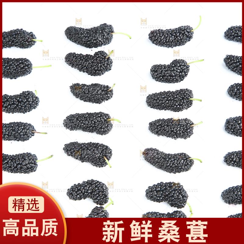 白底上摆列整齐的桑葚