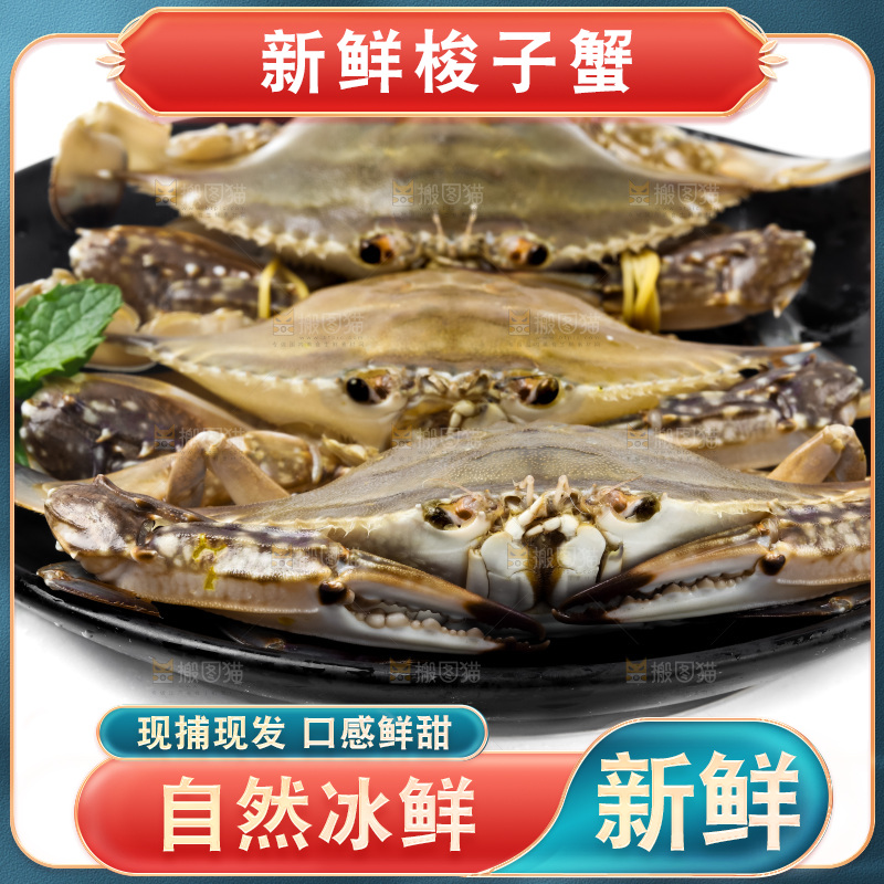 锅里摆放着新鲜梭子蟹