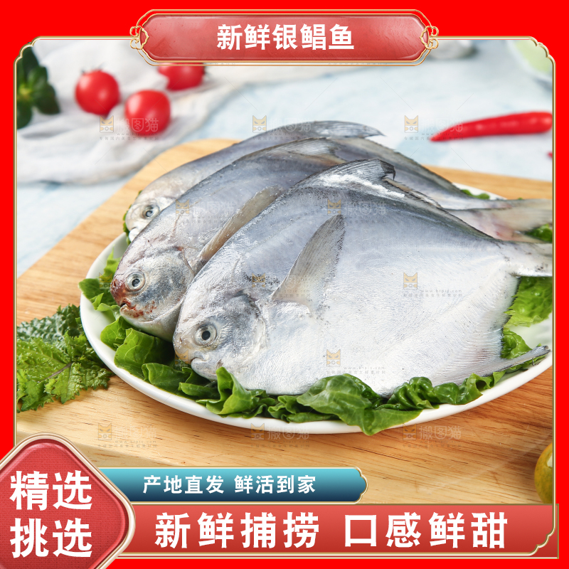 一盘野生银鲳鱼