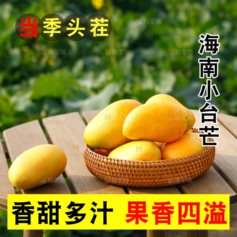 桌子上放着一篮小台农芒果