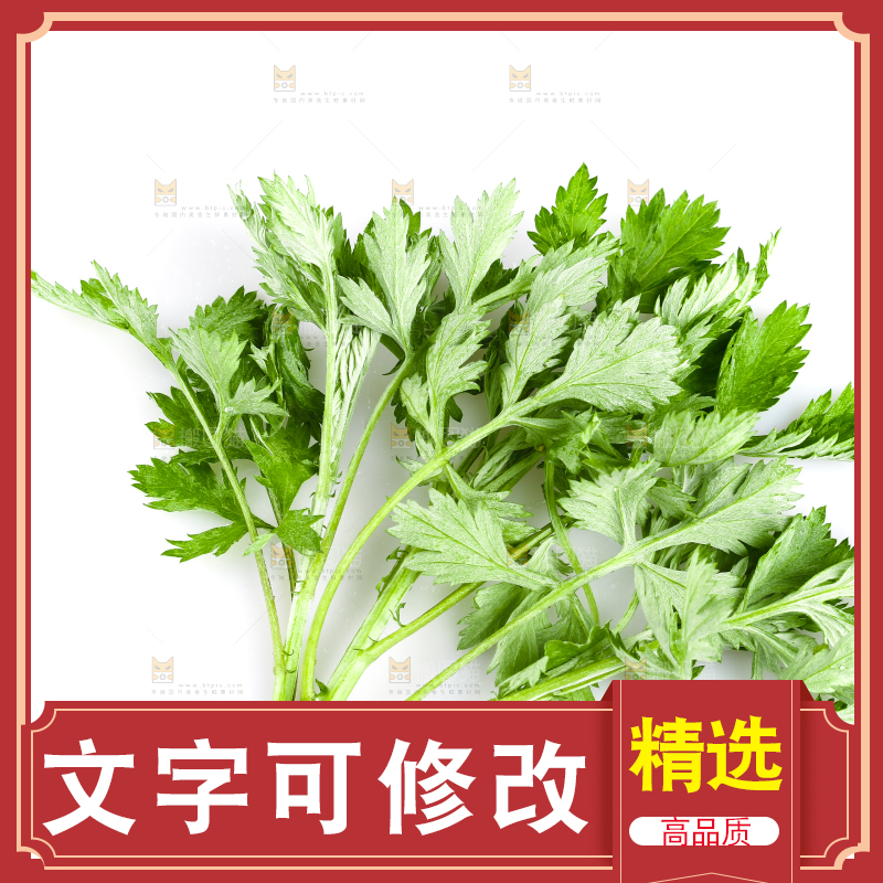 白底上放着艾草叶