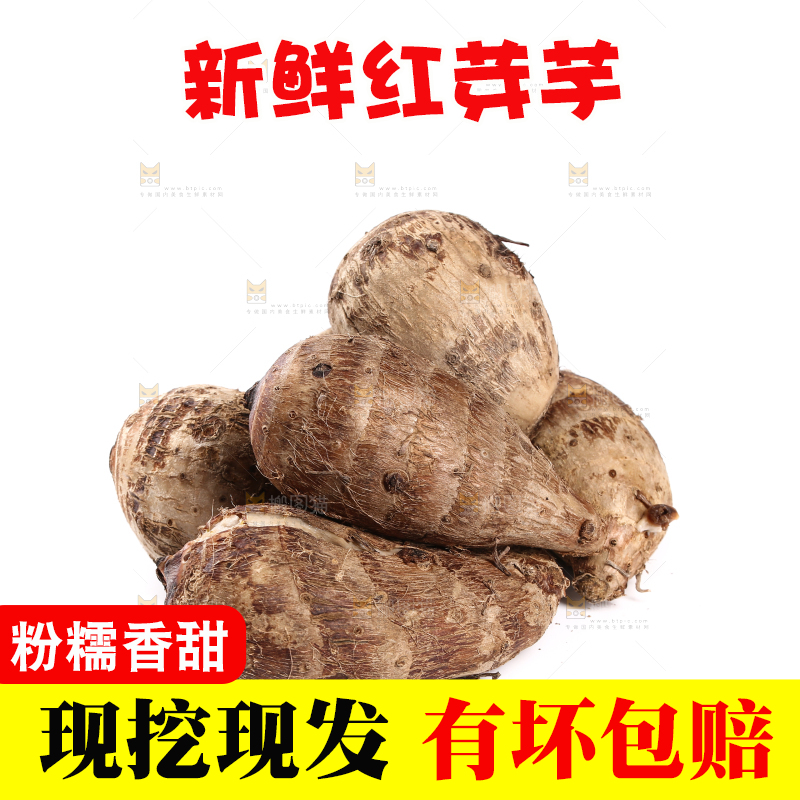 白底上放着蒸熟的红芽芋
