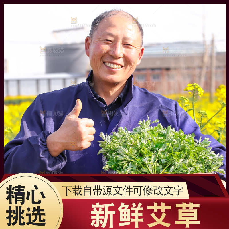 农民手里端着一篮艾草