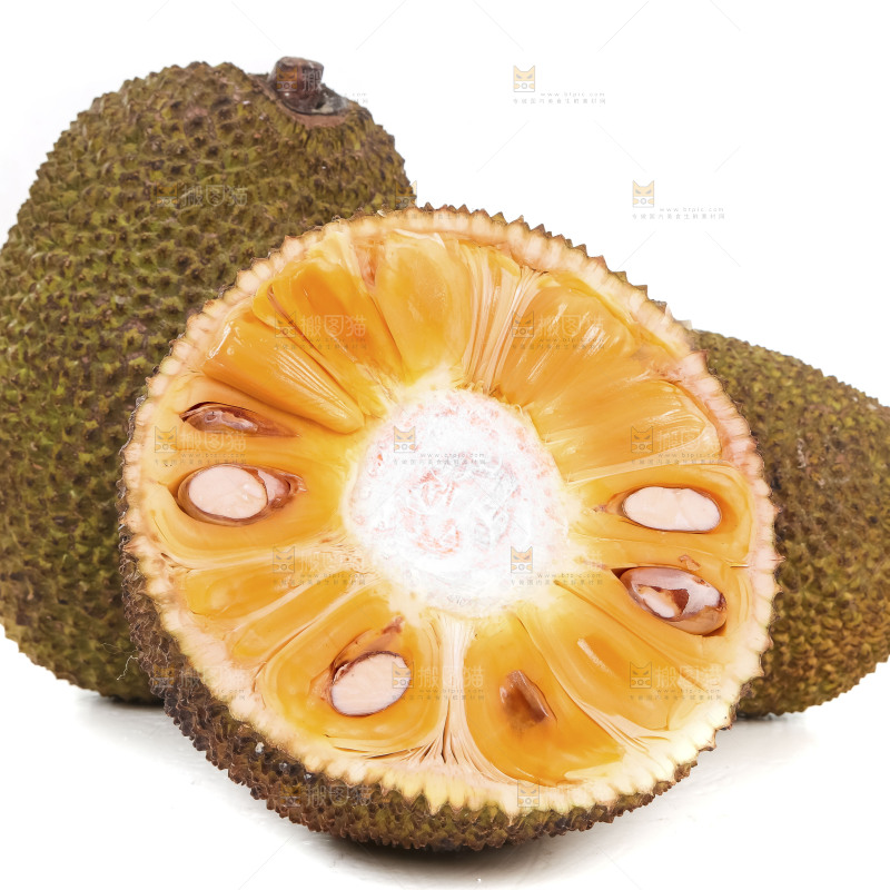 白底上放着红肉菠萝蜜