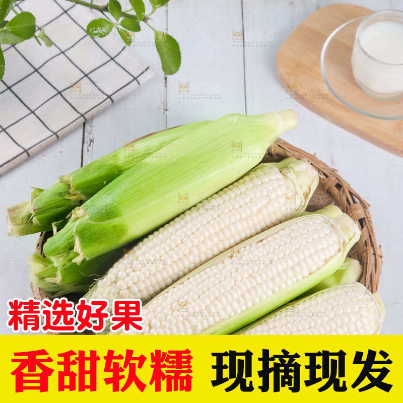 一篮新鲜白糯玉米