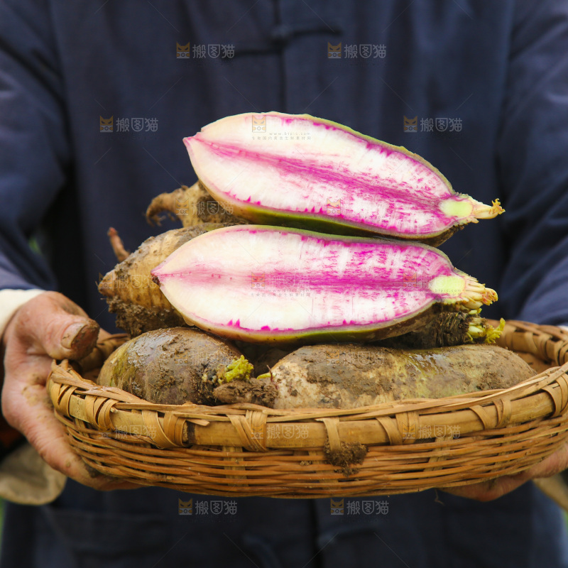 手里端着一篮冰激凌水果萝卜