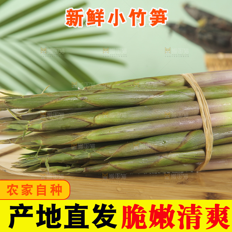 木底上的新鲜小竹笋