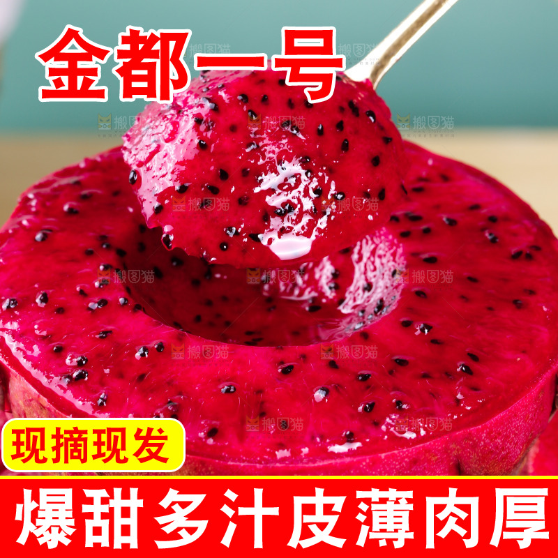勺子是舀着红心火龙果果肉