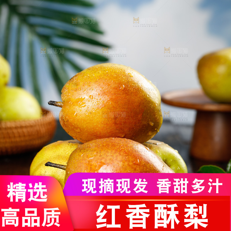 黑底上放着红香酥梨